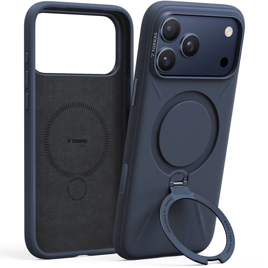TORRAS Ostand Q3 Silicone Series For iPhone 17 Pro Max Case Magnetic Ring Kickstand Liquid Silicone Phone Cover