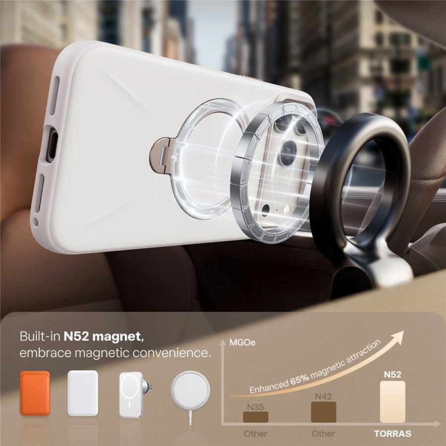 TORRAS Ostand Q3 Silicone Series For iPhone 17 Pro Max Case Magnetic Ring Kickstand Liquid Silicone Phone Cover