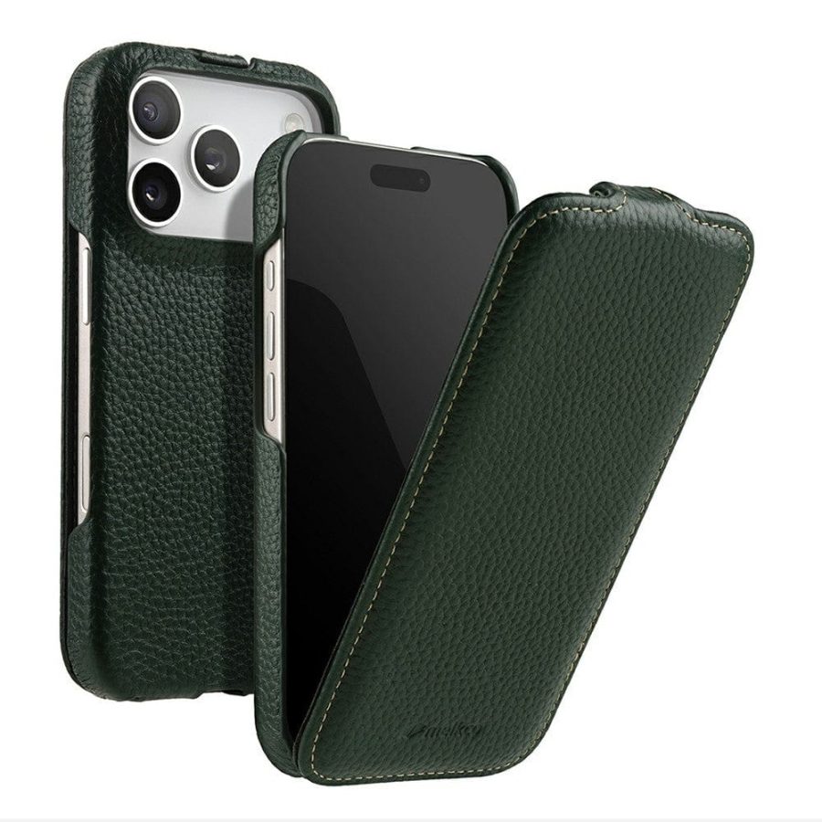 6601179800A-1_0dd5a8dd-288d-48a0-9ebd-ca37e511c5db MELKCO For iPhone 17 Pro Max Flip Case Genuine Bovine Leather Cover | Compatible with MagSafe Green iPhone 17 Pro Max by The Case Factory