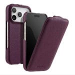 MELKCO For iPhone 17 Pro Max Flip Case Genuine Bovine Leather Cover | Compatible with MagSafe Purple iPhone 17 Pro Max by The Case Factory