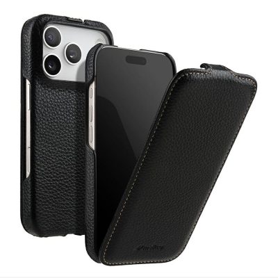 6601179800C-1 MELKCO For iPhone 17 Pro Max Flip Case Genuine Bovine Leather Cover | Compatible with MagSafe Black iPhone 17 Pro Max by The Case Factory