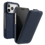 MELKCO For iPhone 17 Pro Max Flip Case Genuine Bovine Leather Cover | Compatible with MagSafe Blue iPhone 17 Pro Max by The Case Factory