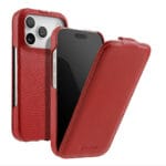MELKCO For iPhone 17 Pro Max Flip Case Genuine Bovine Leather Cover | Compatible with MagSafe Red iPhone 17 Pro Max by The Case Factory