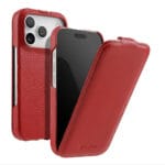 MELKCO For iPhone 17 Pro Flip Case Genuine Bovine Leather | Compatible with MagSafe Red iPhone 17 Pro by The Case Factory