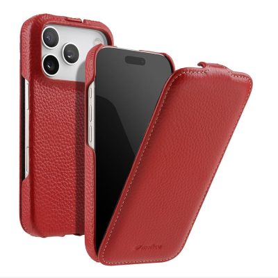 6601179802E-1 MELKCO For iPhone 17 Pro Flip Case Genuine Bovine Leather | Compatible with MagSafe Red iPhone 17 Pro by The Case Factory