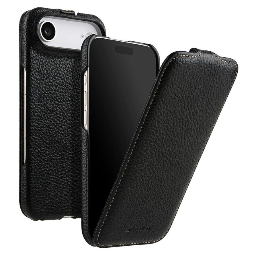 6601179804A-1 MELKCO For iPhone Air Flip Case Genuine Bovine Leather | Compatible with MagSafe Black iPhone Air by The Case Factory