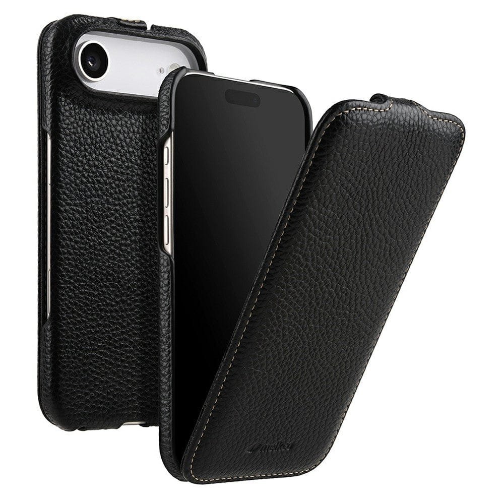 MELKCO For iPhone Air Flip Case Genuine Bovine Leather | Compatible with MagSafe Black iPhone Air by The Case Factory