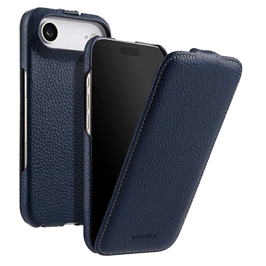 6601179804B-1 MELKCO For iPhone Air Flip Case Genuine Bovine Leather | Compatible with MagSafe Blue iPhone Air by The Case Factory