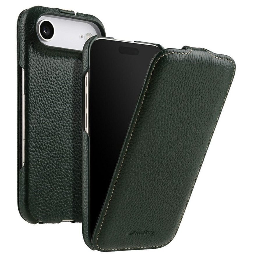 6601179804C-1 MELKCO For iPhone Air Flip Case Genuine Bovine Leather | Compatible with MagSafe Green iPhone Air by The Case Factory