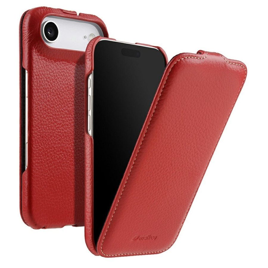 6601179804E-1 MELKCO For iPhone Air Flip Case Genuine Bovine Leather | Compatible with MagSafe Red iPhone Air by The Case Factory