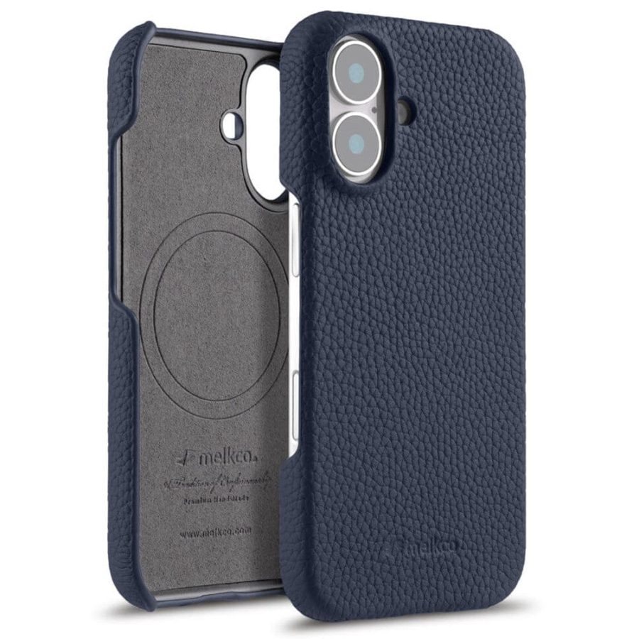 6601179861C-1 MELKCO For iPhone 17 Case Genuine Cow Leather PC Phone Cover Compatible with MagSafe Dark Blue by The Case Factory