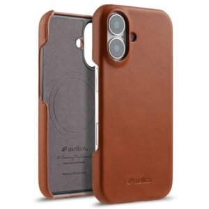 MELKCO For iPhone 17 Case Waxy Genuine Cow Leather | Compatible with MagSafe Brown iPhone 17 by The Case Factory