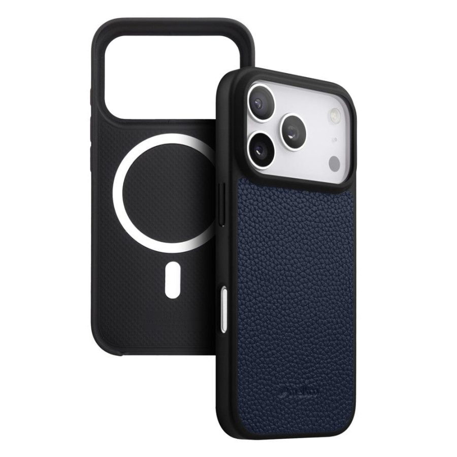 6601185328B-1 MELKCO For iPhone 17 Pro Ultra Thin Case Genuine Bovine Leather | Compatible with MagSafe Dark Blue iPhone 17 Pro by The Case Factory