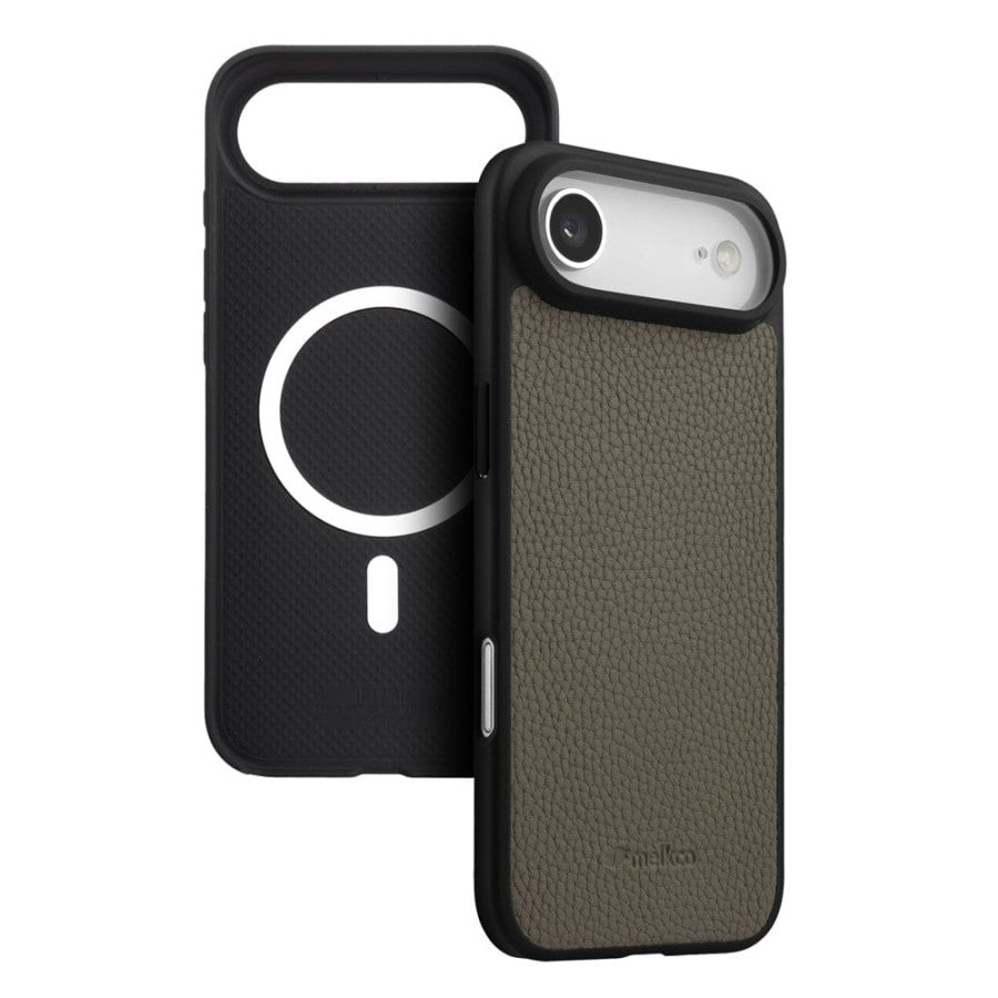 6601185329C-1 MELKCO For iPhone Air Ultra Thin Case Genuine Bovine Leather | Compatible with MagSafe Grey iPhone Air by The Case Factory