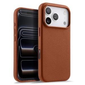 MELKCO For iPhone 17 Pro Max Magnetic Case Genuine Leather Phone Cover with Metal Keys / AI Button