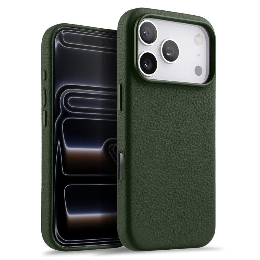 6601189569D-1 MELKCO For iPhone 17 Pro Max Magnetic Case Genuine Leather Phone Cover with Metal Keys / AI Button