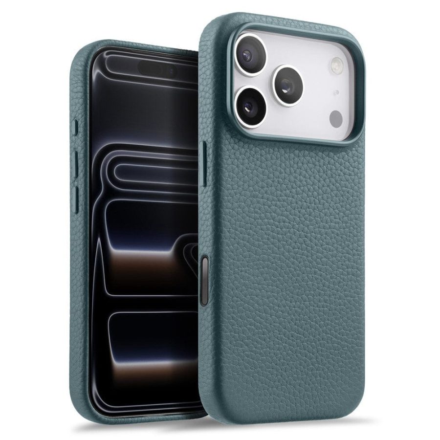 6601189569F-1 MELKCO For iPhone 17 Pro Max Magnetic Case Genuine Leather Phone Cover with Metal Keys / AI Button