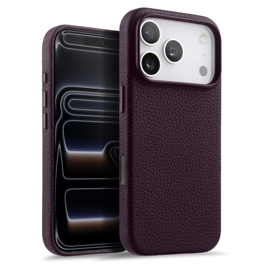 6601189569H-1 MELKCO For iPhone 17 Pro Max Magnetic Case Genuine Leather Phone Cover with Metal Keys / AI Button
