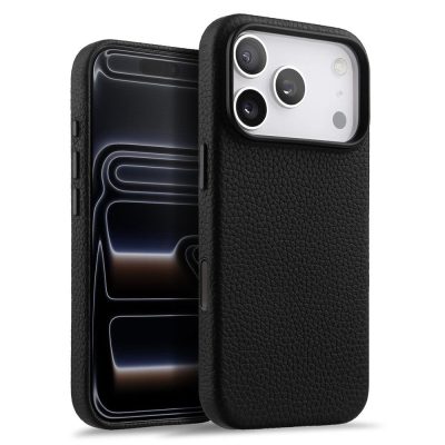 MELKCO For iPhone 17 Pro Magnetic Case Genuine Leather Phone Cover with Metal Keys  /  AI Button