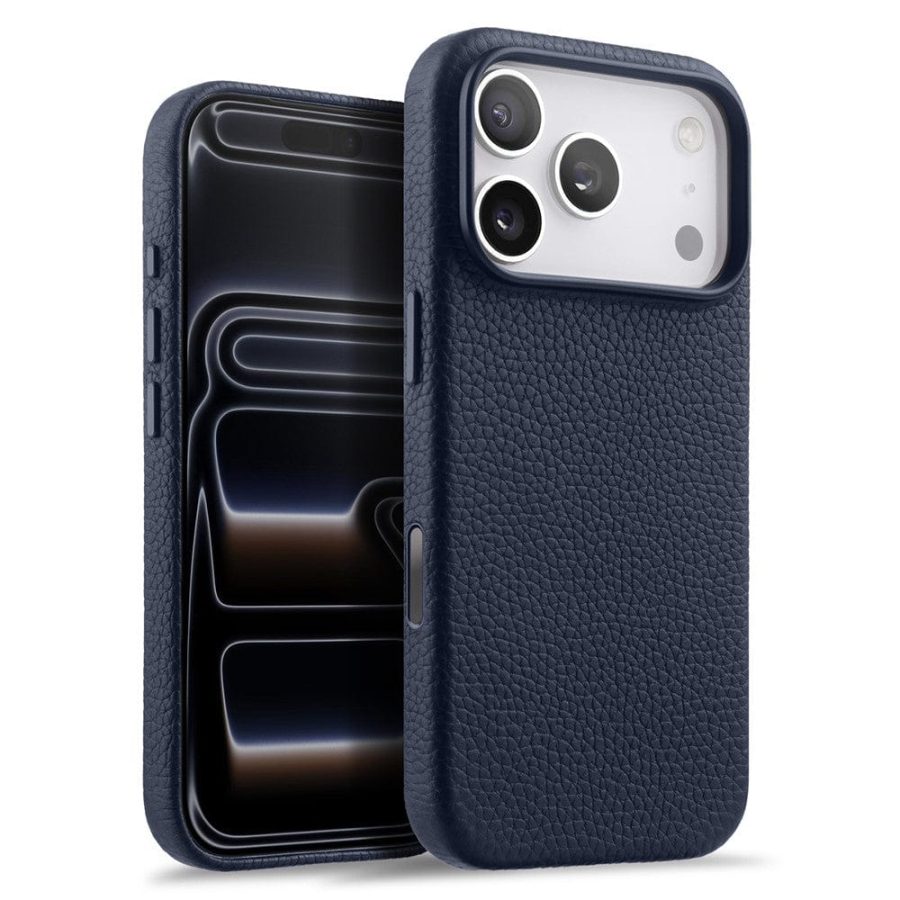 MELKCO For iPhone 17 Pro Magnetic Case Genuine Leather Phone Cover with Metal Keys  /  AI Button