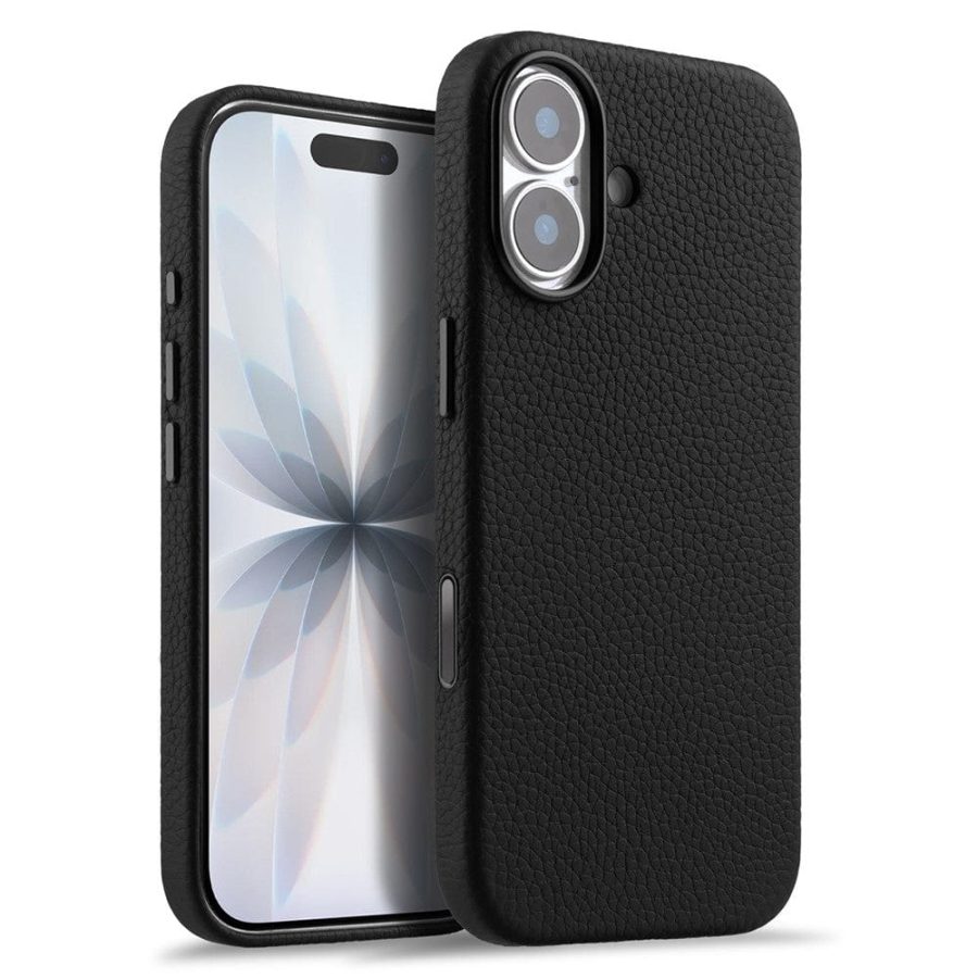 MELKCO For iPhone 17 Magnetic Case Genuine Leather Phone Cover with Metal Keys  /  AI Button