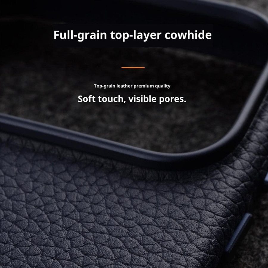 MELKCO For iPhone 17 Magnetic Case Genuine Leather Phone Cover with Metal Keys  /  AI Button