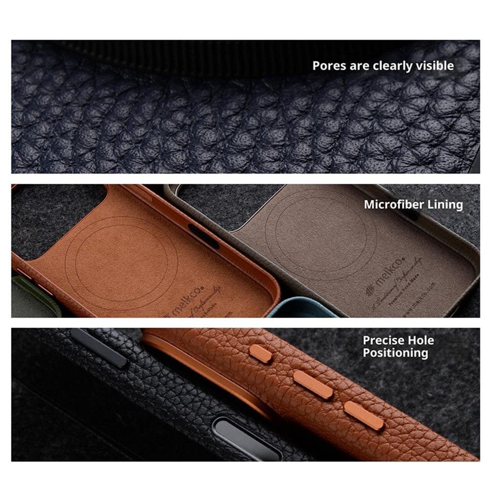 MELKCO For iPhone 17 Magnetic Case Genuine Leather Phone Cover with Metal Keys / AI Button - Image 4