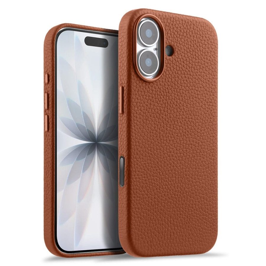 MELKCO For iPhone 17 Magnetic Case Genuine Leather Phone Cover with Metal Keys  /  AI Button
