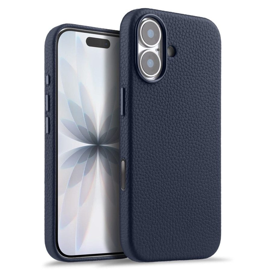 MELKCO For iPhone 17 Magnetic Case Genuine Leather Phone Cover with Metal Keys  /  AI Button