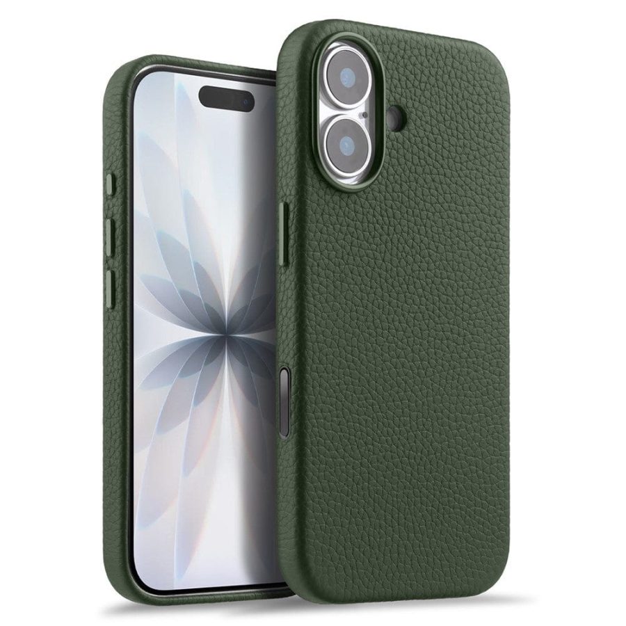 MELKCO For iPhone 17 Magnetic Case Genuine Leather Phone Cover with Metal Keys  /  AI Button