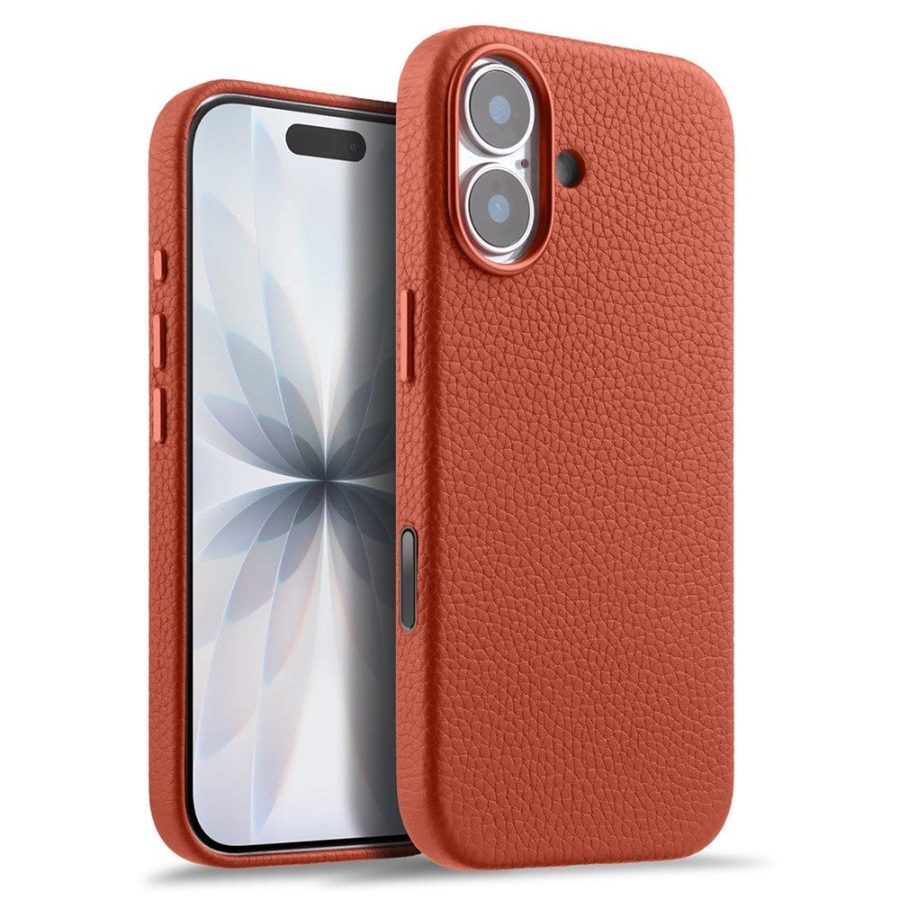 MELKCO For iPhone 17 Magnetic Case Genuine Leather Phone Cover with Metal Keys  /  AI Button