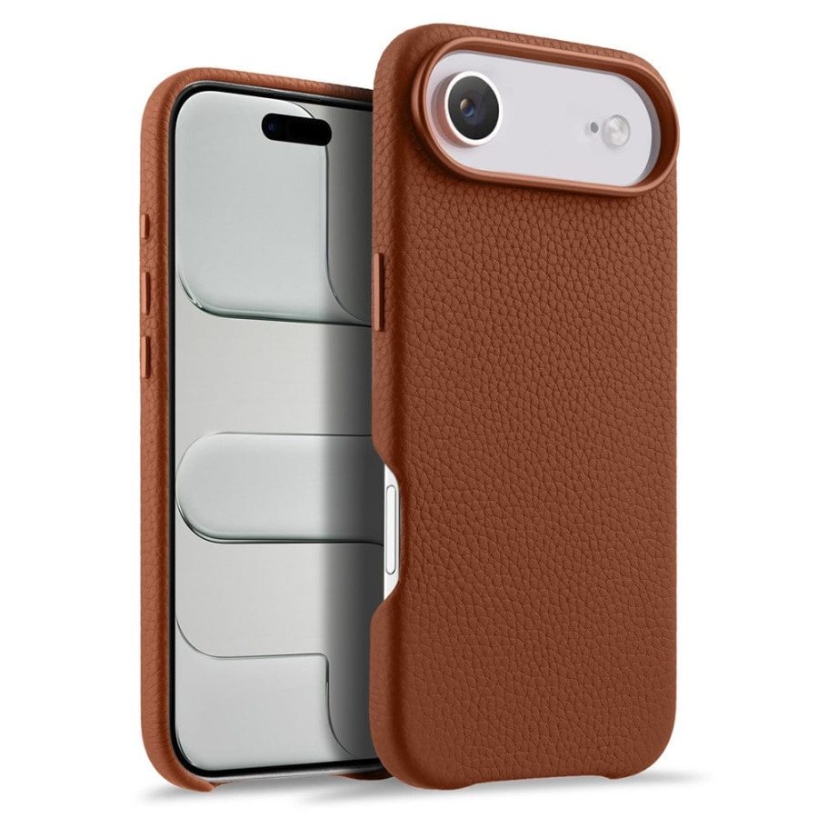 MELKCO For iPhone Air Magnetic Case Genuine Leather Phone Cover with Metal Keys  /  AI Button