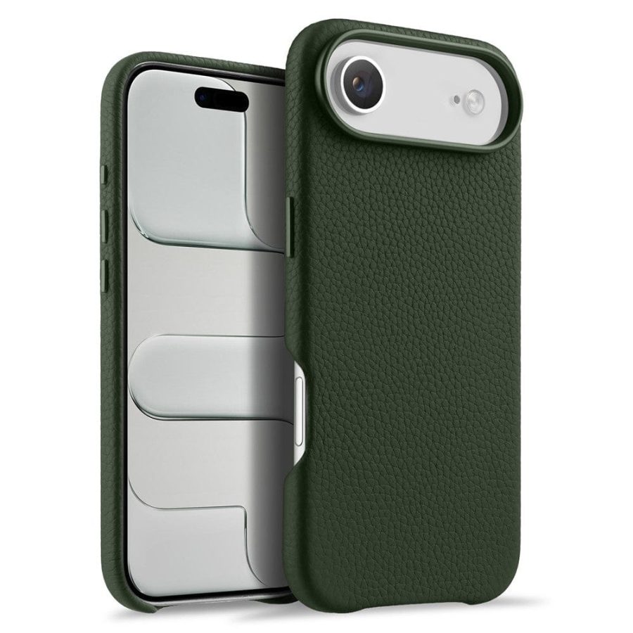 MELKCO For iPhone Air Magnetic Case Genuine Leather Phone Cover with Metal Keys  /  AI Button