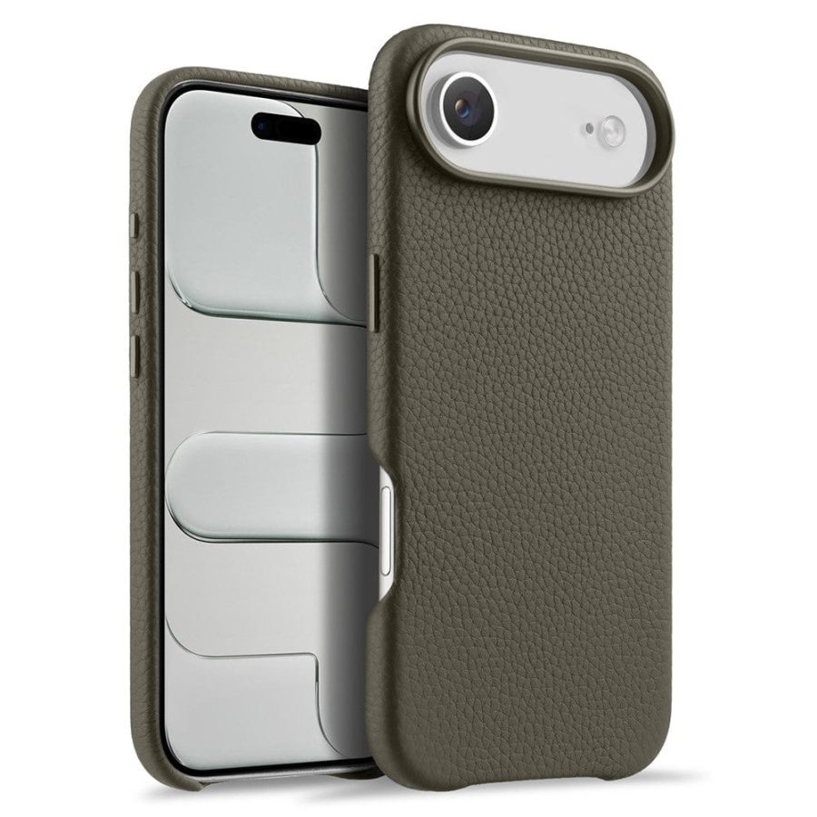 MELKCO For iPhone Air Magnetic Case Genuine Leather Phone Cover with Metal Keys  /  AI Button