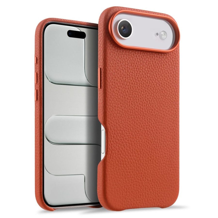 MELKCO For iPhone Air Magnetic Case Genuine Leather Phone Cover with Metal Keys  /  AI Button