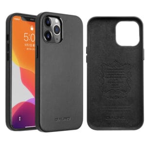 QIALINO for iPhone 12 Pro Max Premium Cowhide Leather Coated Case Anti-scratch Shockproof Phone Cover