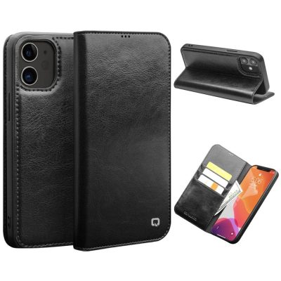 101123365A-1 QIALINO For iPhone 12 Mini Genuine Cowhide Leather Case Wallet Stand Phone Cover