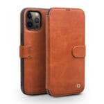 QIALINO For iPhone 12 Pro Max Cowhide Leather Case Wallet Stand Magnetic Clasp Phone Cover