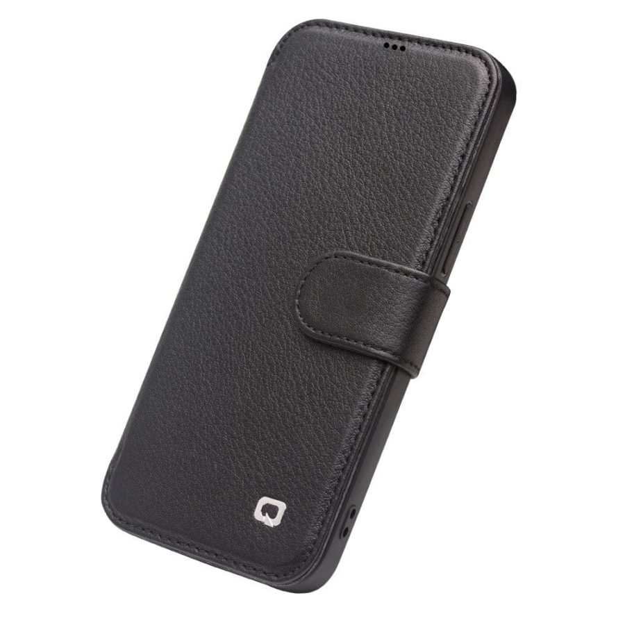 QIALINO for iPhone 12 Mini Business Style Magnetic Clasp Top Cowhide Leather Phone Cover