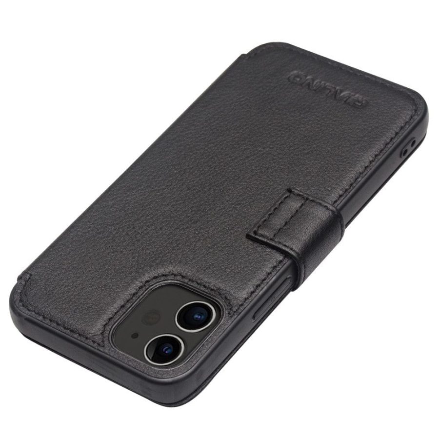 QIALINO for iPhone 12 Mini Business Style Magnetic Clasp Top Cowhide Leather Phone Cover