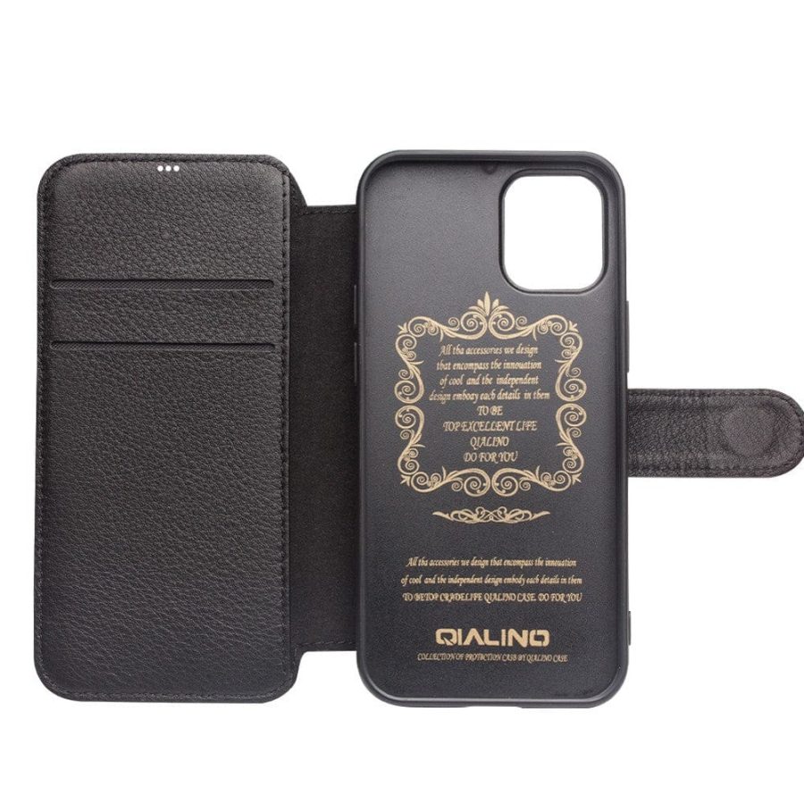 QIALINO for iPhone 12 Mini Business Style Magnetic Clasp Top Cowhide Leather Phone Cover