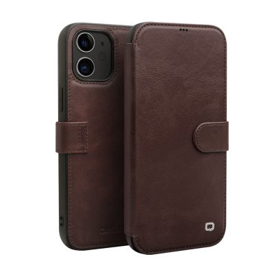 QIALINO For iPhone 12 Pro | iPhone 12 Cowhide Leather Case Wallet Stand Magnetic Clasp Phone Cover