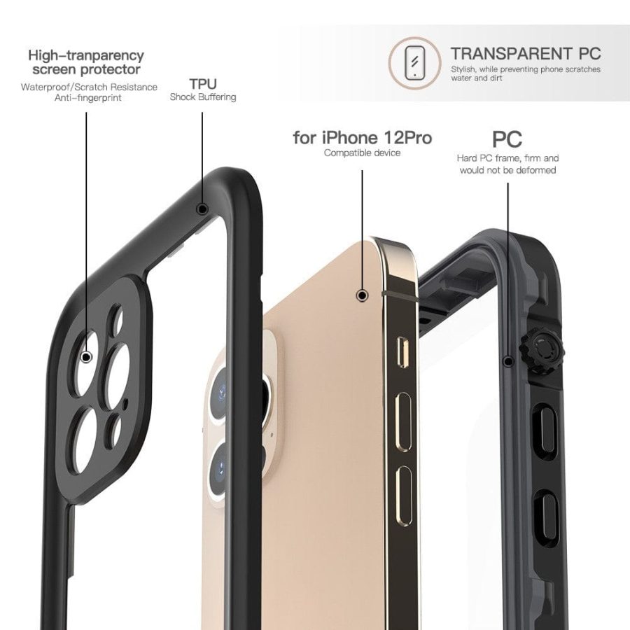 101124363A-6 REDPEPPER Dot+ Series For iPhone 12 Pro Case IP68 Waterproof Clear Phone Cover