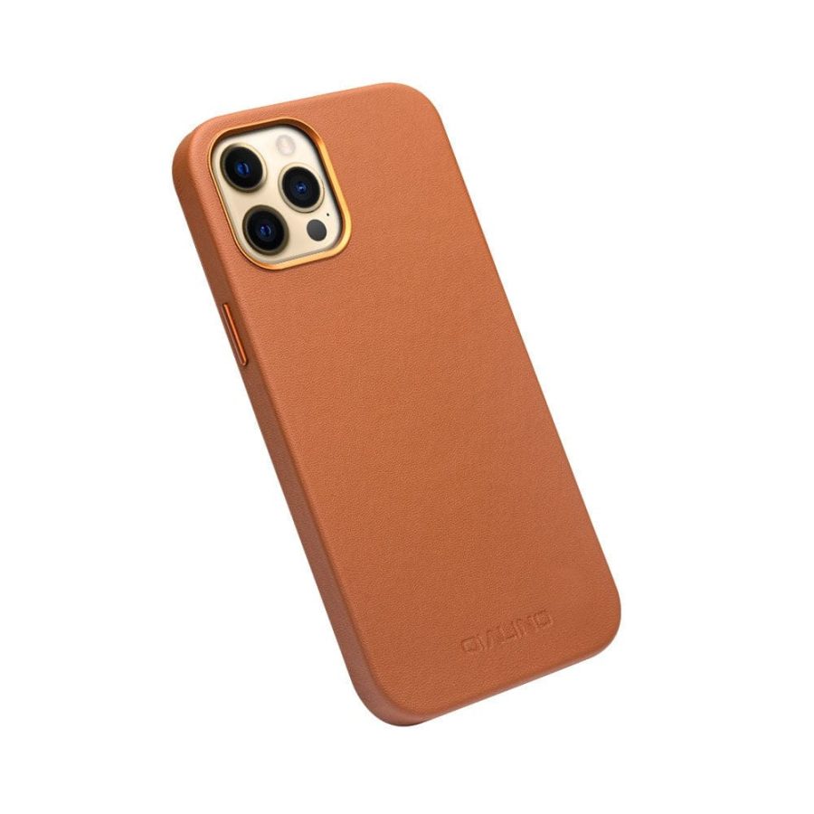 QIALINO For iPhone 12 Pro Max Genuine Cowhide Leather Phone Case | Compatible with MagSafe