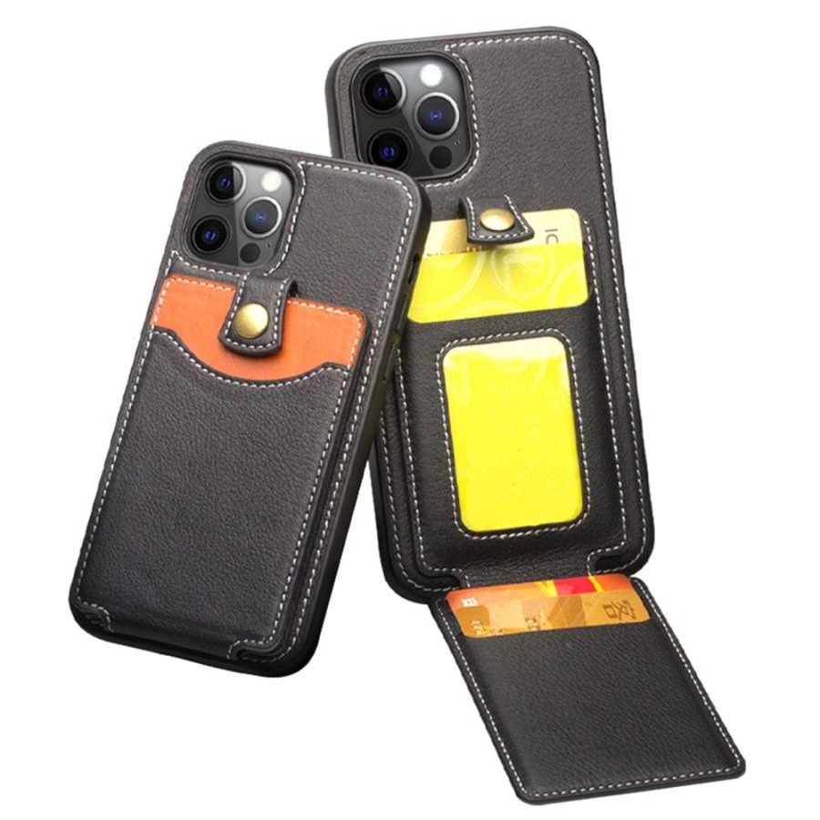 QIALINO for iPhone 12 Pro Max Case Business Style Card Slots Cowhide Leather Coated Phone Cover