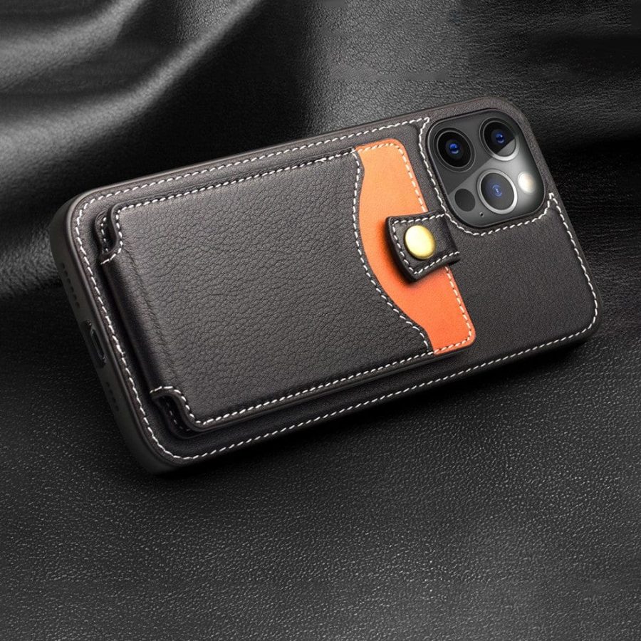 QIALINO for iPhone 12 Pro Max Case Business Style Card Slots Cowhide Leather Coated Phone Cover
