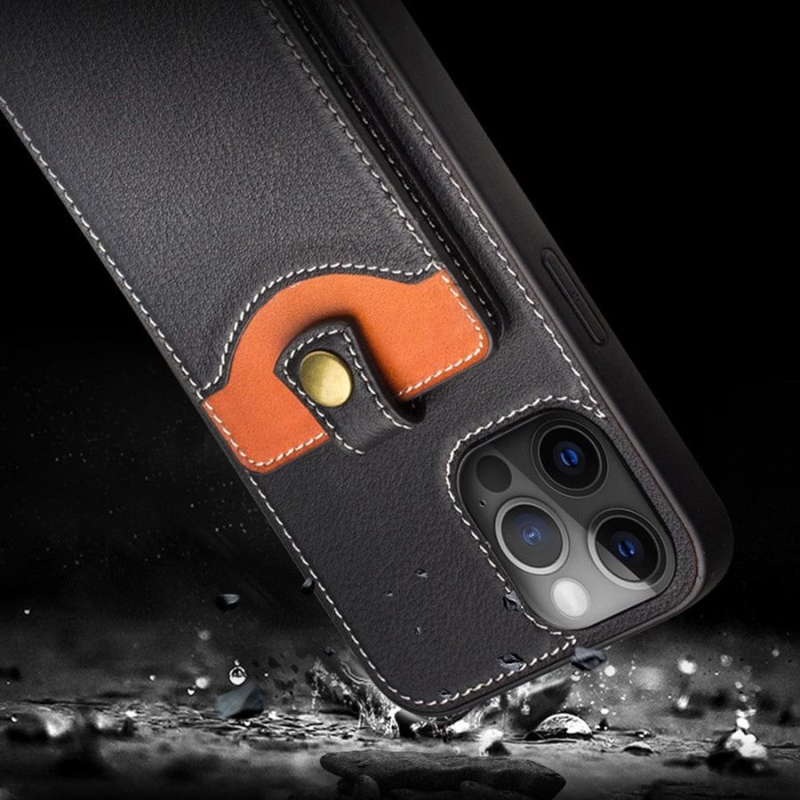 QIALINO for iPhone 12 Pro Max Case Business Style Card Slots Cowhide Leather Coated Phone Cover