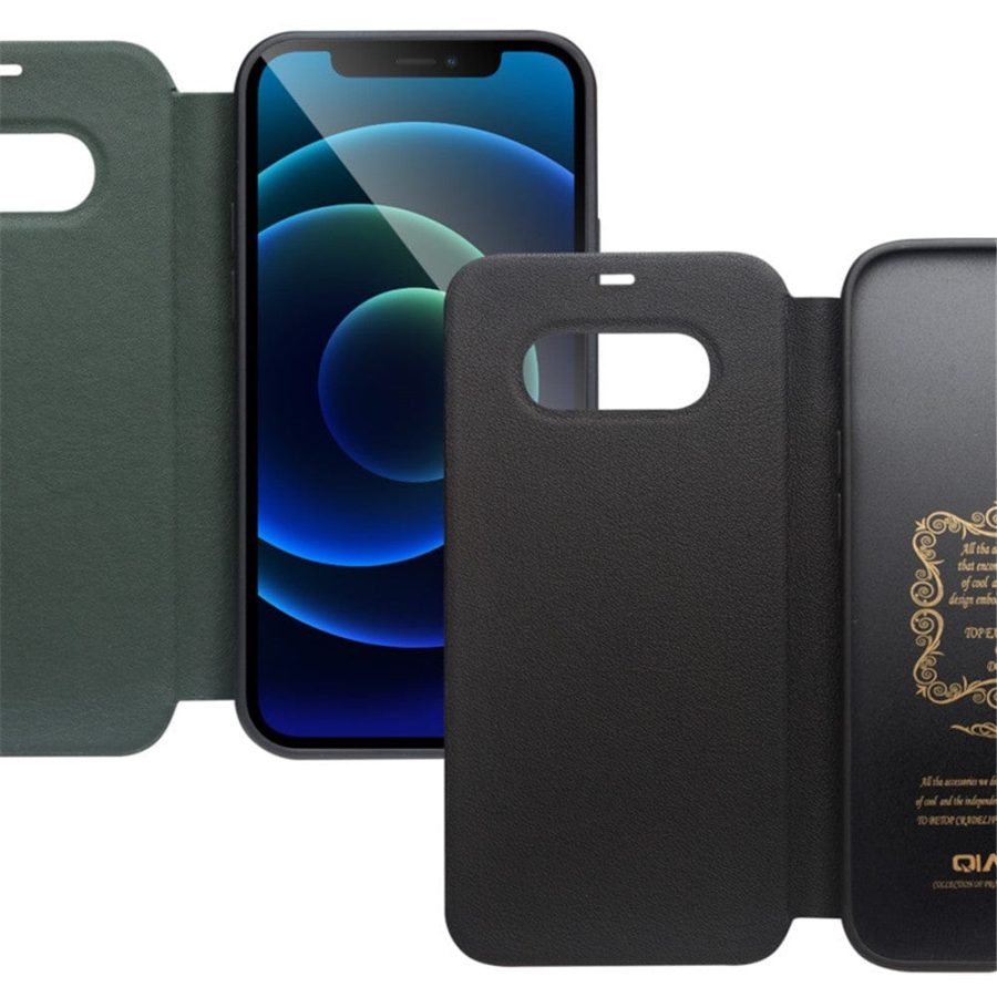 QIALINO for iPhone 12 Pro Max Case Ultra Thin Premium Genuine Leather Flip Cover