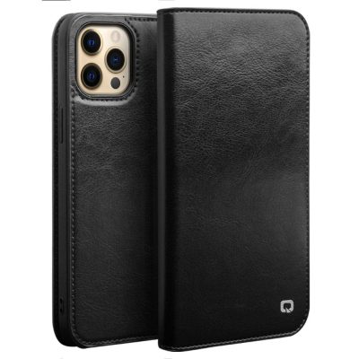 101129085A-1 QIALINO For iPhone 13 Pro Case Genuine Cowhide Leather Stand Wallet Phone Cover