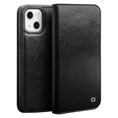 101129087A-1 QIALINO For iPhone 13 Mini Cowhide Leather Wallet All-round Protection Phone Cover